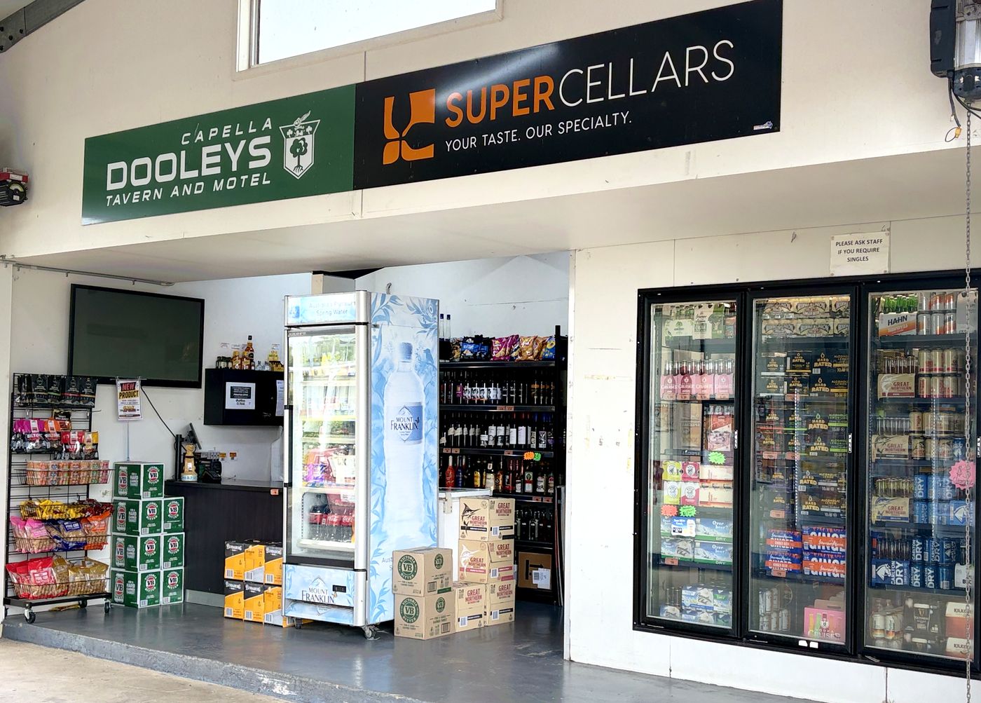 The Dooleys Capella bottle shop with fridges of beer, wine and spirits